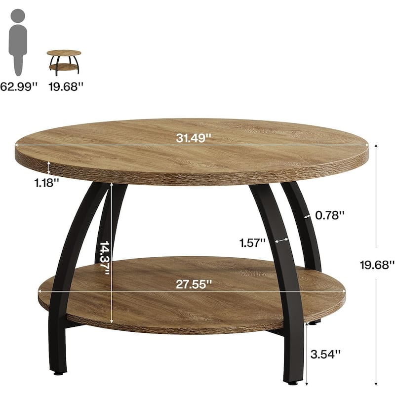 31.5-Inch Round Coffee Table with Storage Shelf for Living Room, Office