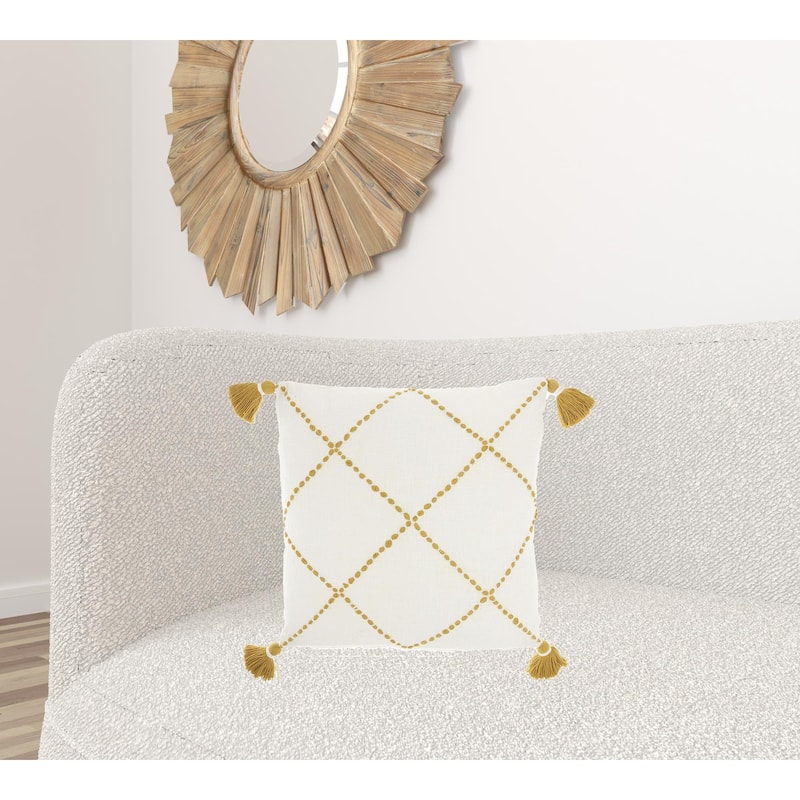 HomeRoots Boho Mustard Cotton Accent Throw Pillow