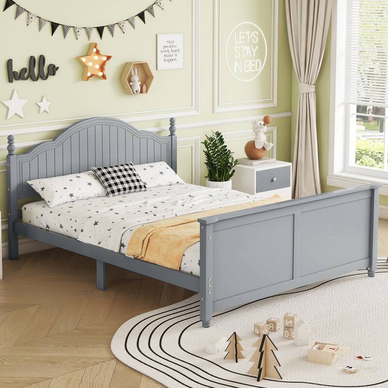 Full Size Bed For Kids, Wood Full Platform Bed with Headboard and Footboard, White