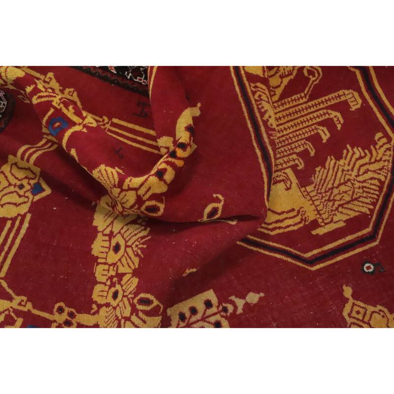 Hand Knotted Oriental 100% Wool Carpet Traditional Medallion Red Shiraz Area Rug - 5' 9'' X 4' 0''
