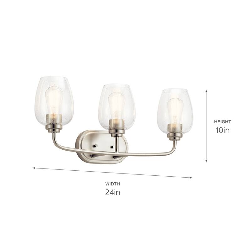 Kichler Valserrano 24 inch 3 Light Vanity Light with Clear Seeded Glass in Brushed Nickel
