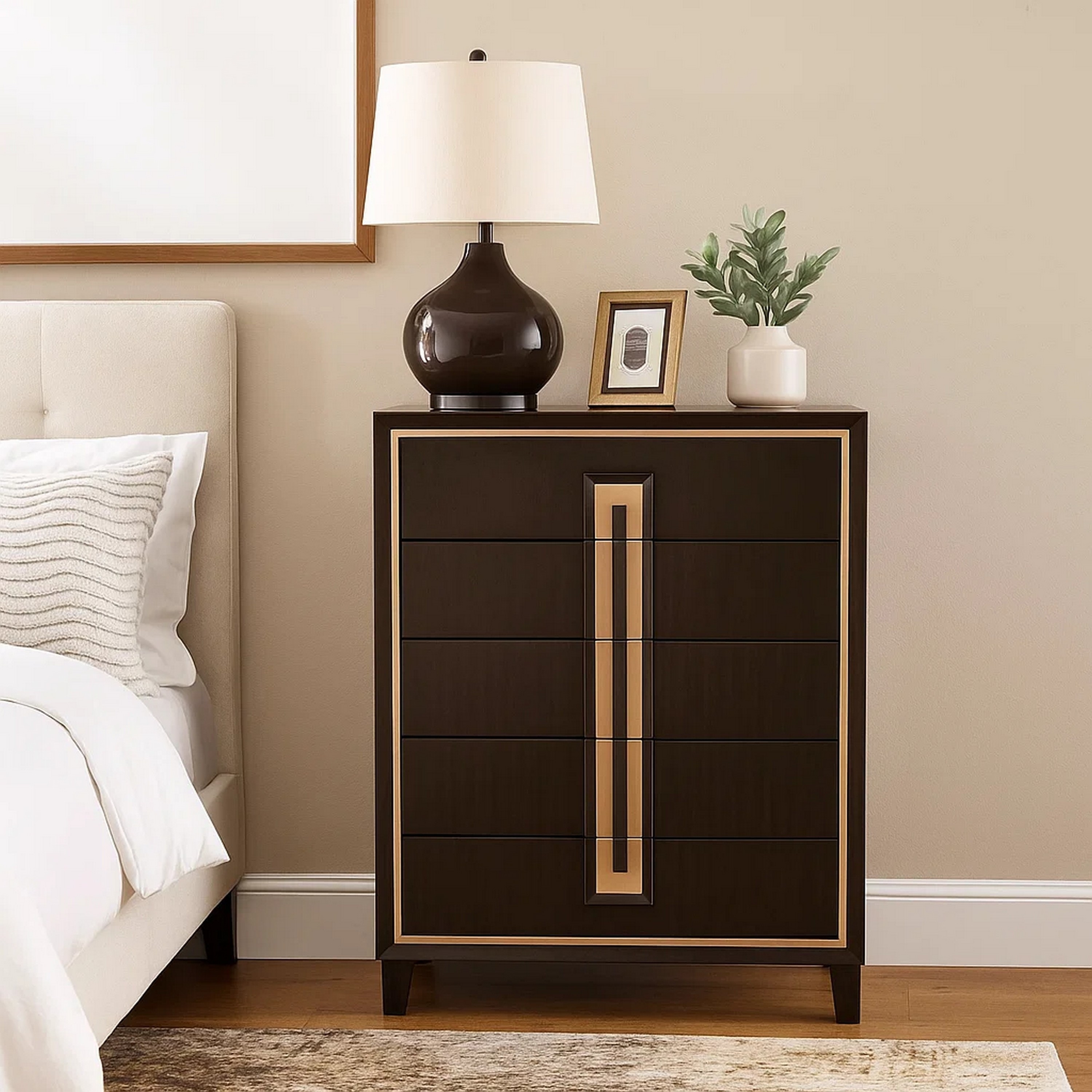 Yada Tall Dresser Chest, 5 Drawers, Espresso Brown Solid Wood