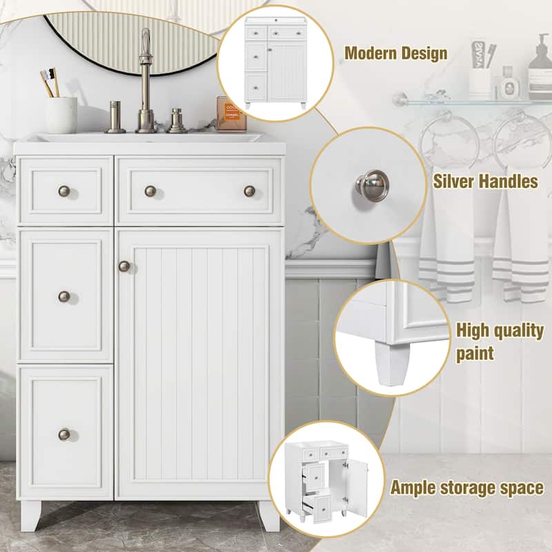 Bathroom Vanity Cabinet with Resin Sink, 2 Drawers & 1 Door