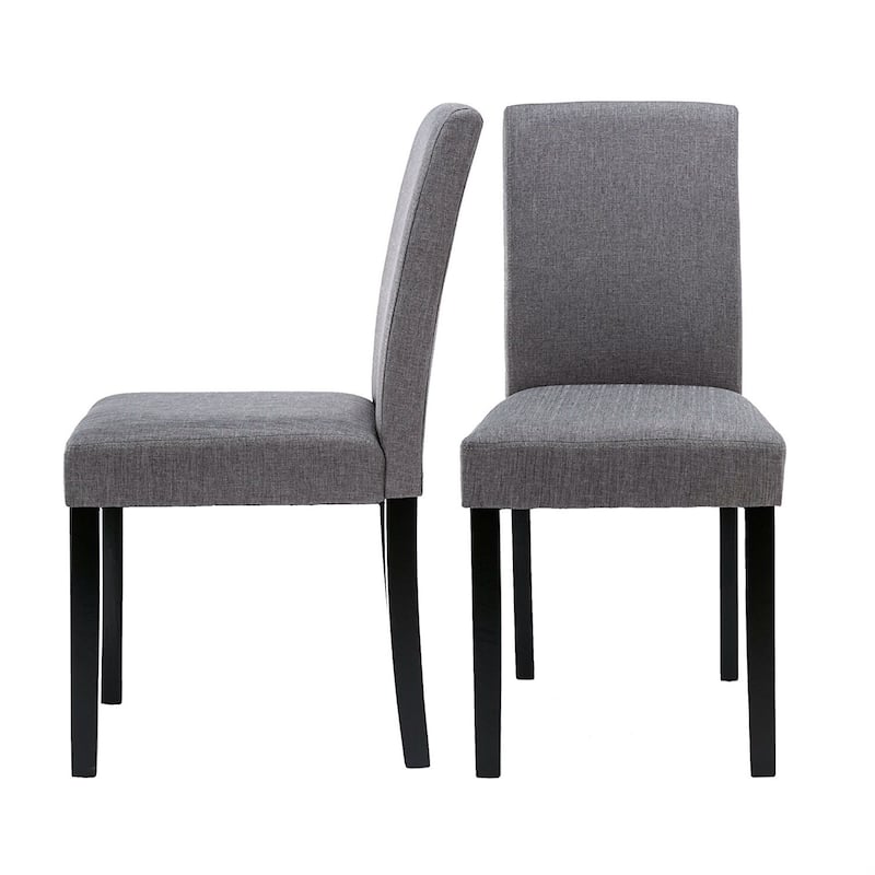 Set of 2 - Grey Fabric Dining Chairs with Black Wood Legs - 21" L X 17" W X 35" H