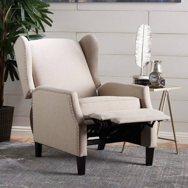 Traditional Fabric Recliner Chairs with Studded Border by Christopher Knight Home