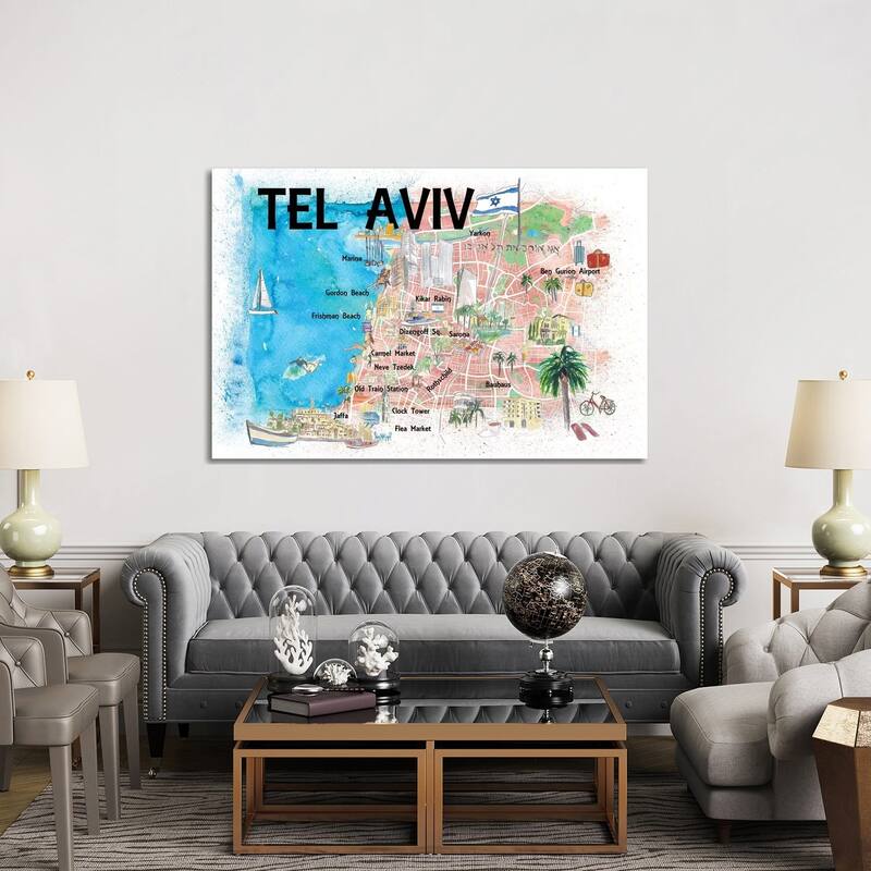 iCanvas "Illustrated Landmark Map, Tel Aviv, Israel" by Markus & Martina Bleichner Canvas Print