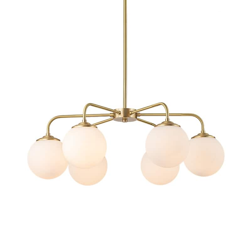 6-Light Frosted White Glass Brass Round Sputnik Chandelier - 26in Wide