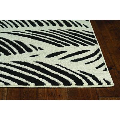 2'X4' Black White Machine Woven Uv Treated Tropical Palm Leaves Indoor Outdoor Accent Rug