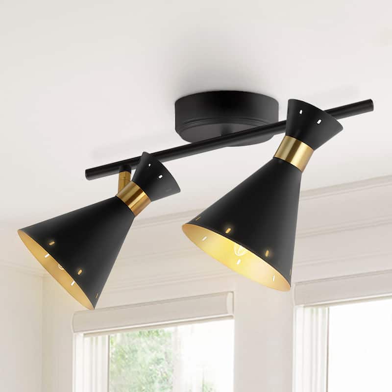 Elroy 18.25" 2-Light Iron Retro Contemporary LED Track Light , Black/Gold by JONATHAN Y