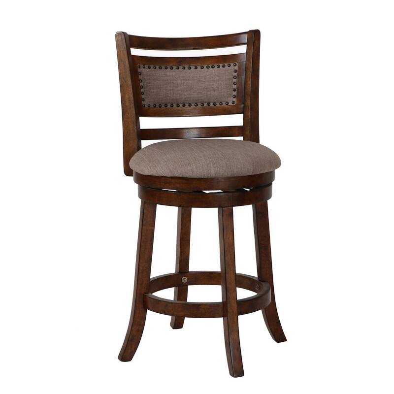 Curved Swivel Counter Stool with Fabric Padded Seating, Brown and Beige
