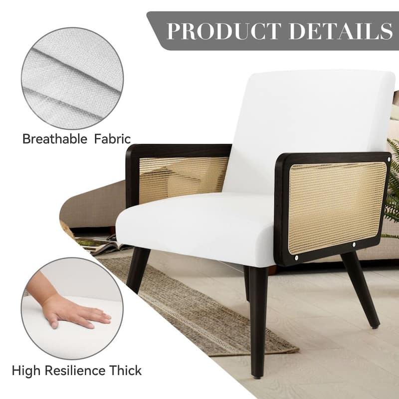 Fabric Accent Armchair with Solid Wood Legs