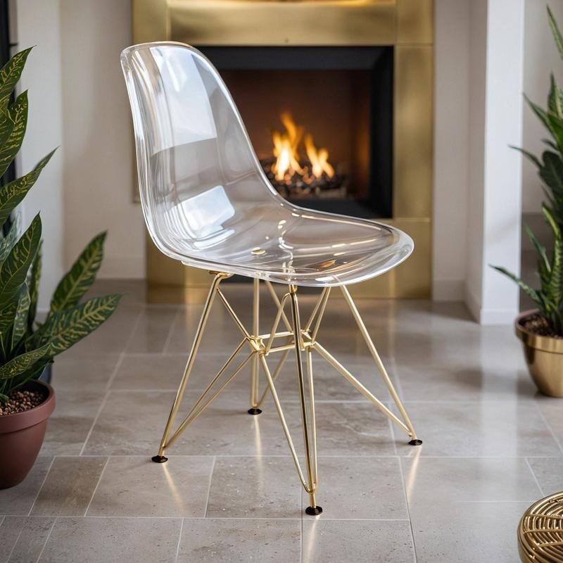 Crescro Ergonomic Curved Back Acrylic Dining Chair in Gold Steel Frame Side Banquet Chair for Home Office Living Room & Kitchen