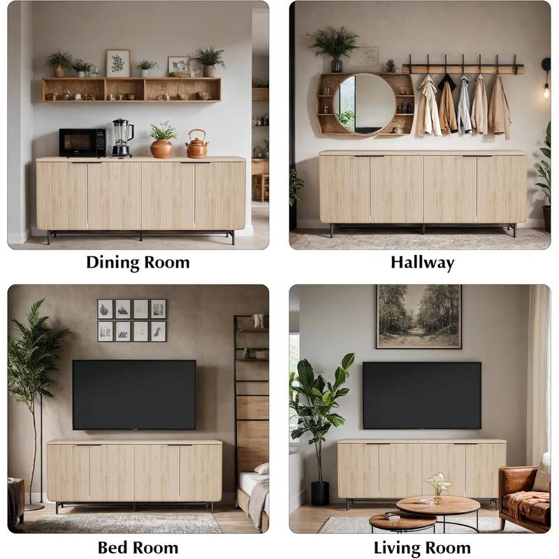 WESOME Sideboard Buffet Cabinet with Adjustable Shelves and Fluted Doors