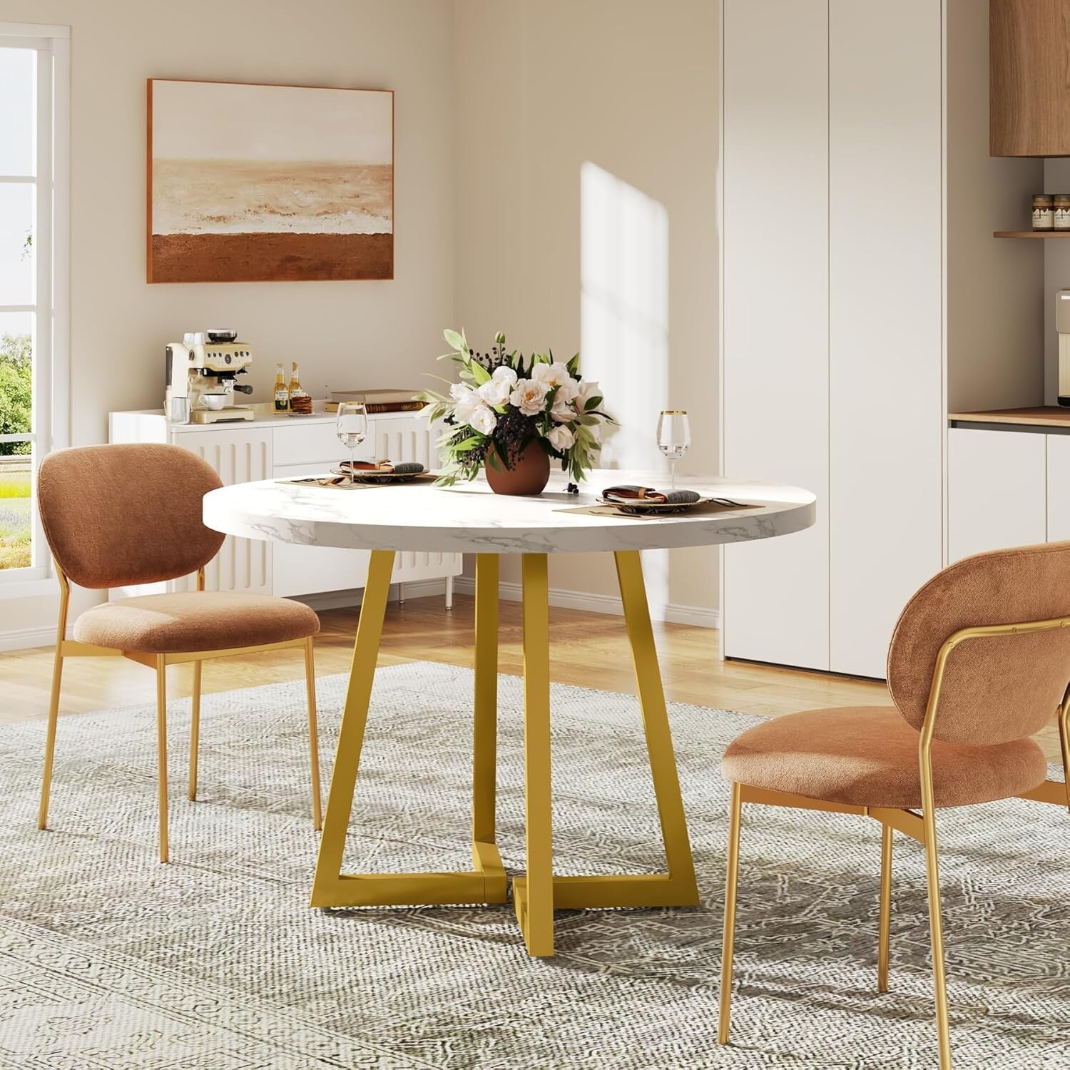 31.5 Inches Industrial Round Dining Table Dinner Table with Metal
