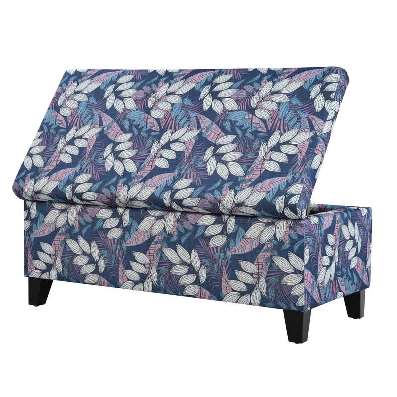 Luxury Storage Ottoman with Floral Patterned Fabric Soft-Close Hinges