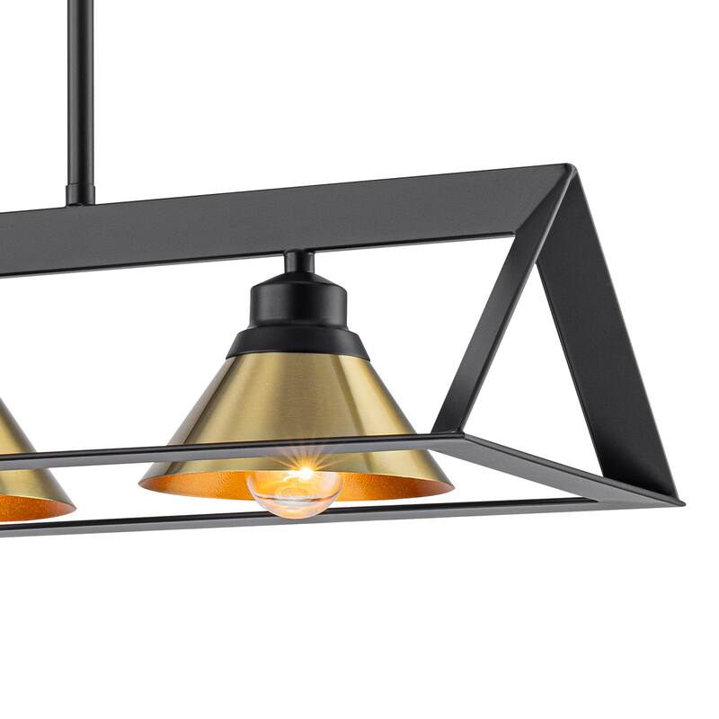 3-Light Industrial Linear Kitchen Island Pendant Light Cone Shades - Dia.25.59-in