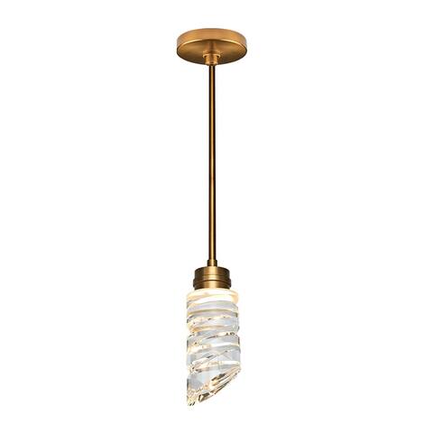 1-Light Brushed Brass/Polished Nickel LED Pendant Light with K9 Crystal
