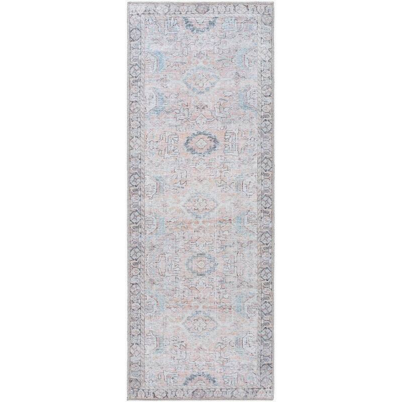 Livabliss Transitional Kemer Medallion Washable Area Rug - 2'7" x 7'3" - Cream/Seafoam