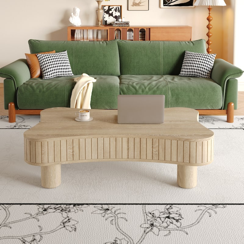 Lift Top Coffee Table - Fluted Panel Hidden Storage,Silent Hydraulic Lift,Curved Safety Corners,5 Min Assembly