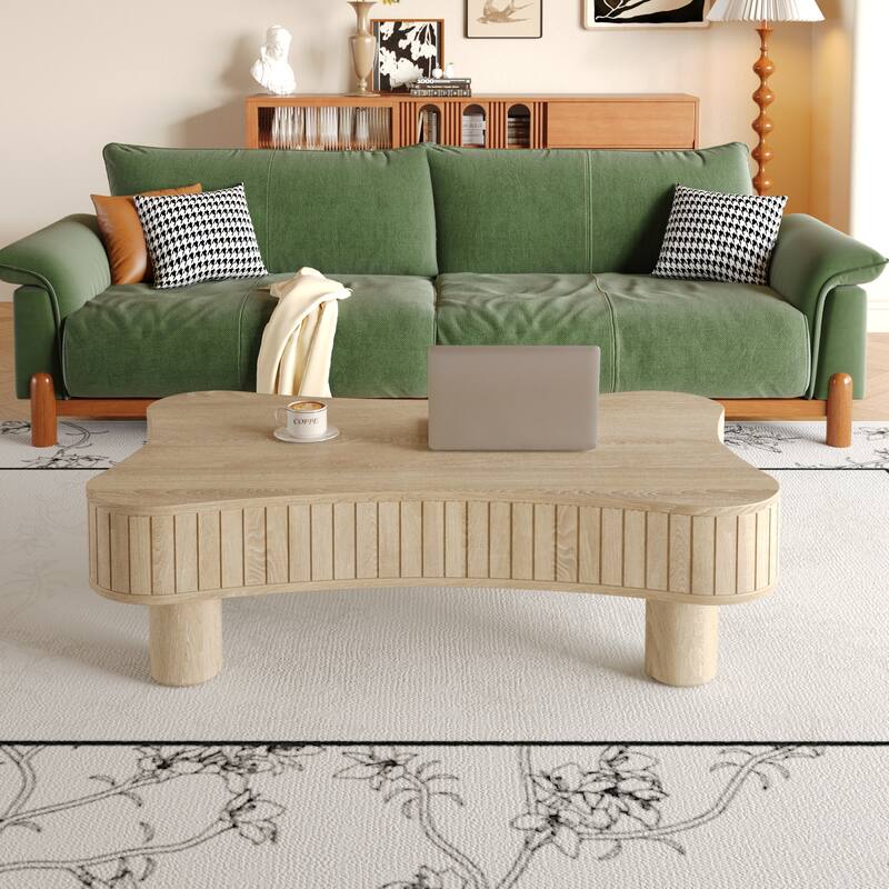Lift Top Coffee Table 42" - Fluted Panel Hidden Storage, Silent Hydraulic Lift, Curved Safety Corners,5 Min Assembly