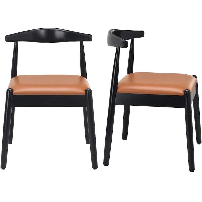 Weave Dining Chairs Set of 2, Mid-Century Modern Kitchen Chair with Solid Oak Frame & Handwoven Seat for Living Dining Room - Black Brown