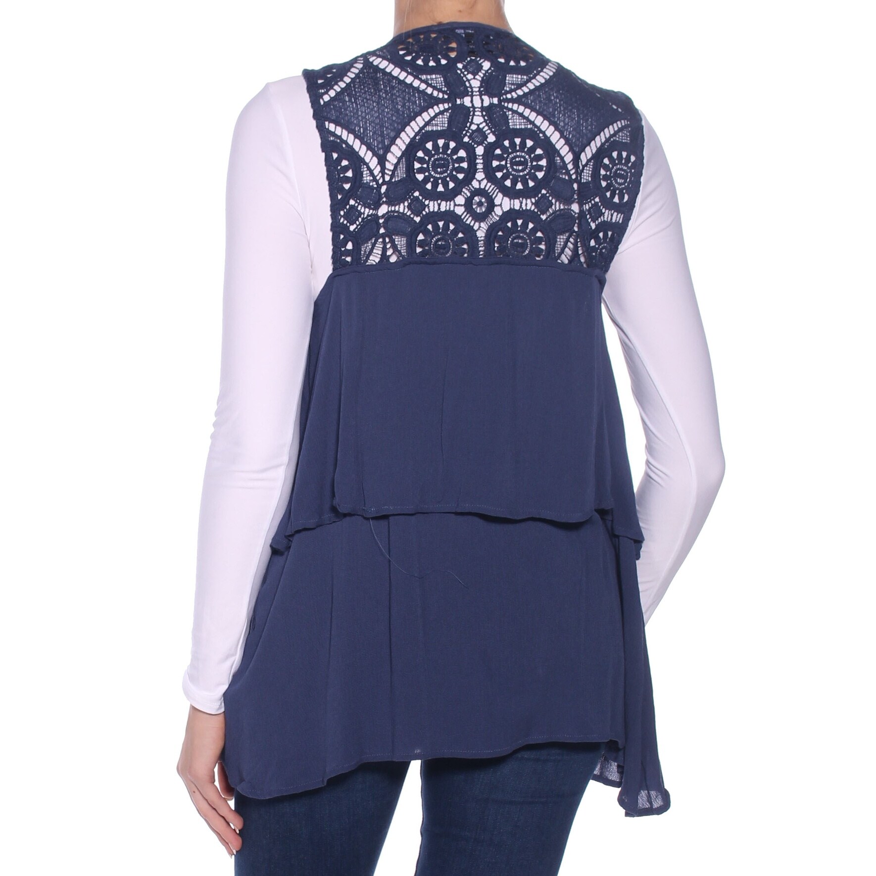 August Silk Tiered Crochet-Contrast Vest Blue