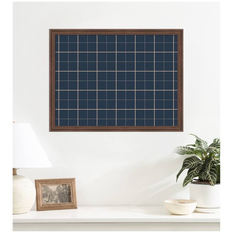 Kate and Laurel Framed Fabric Pinboard Navy Blue Plaid Wall Organization