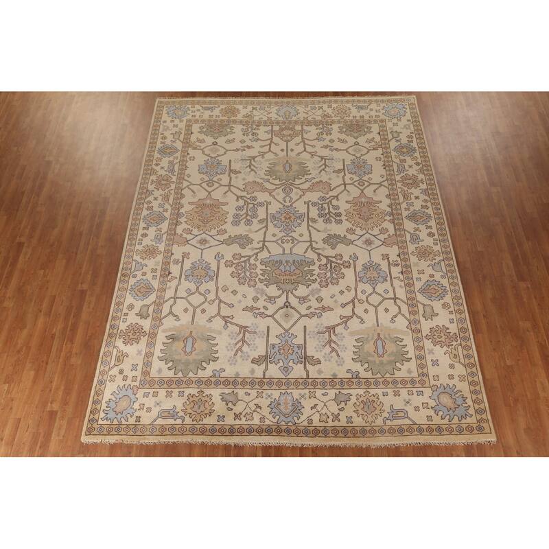 All-Over Oushak Oriental Area Rug Handmade Wool Carpet - 9'1" x 11'6"