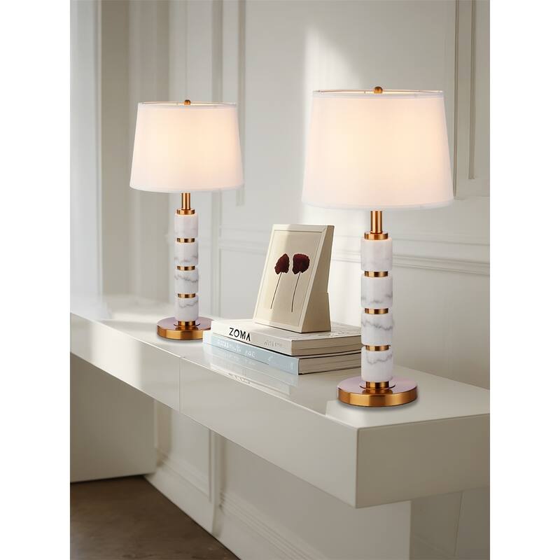Elegant Gold Metal Table Lamp Featuring Alabaster Stone Shade, Modern Accent Lighting