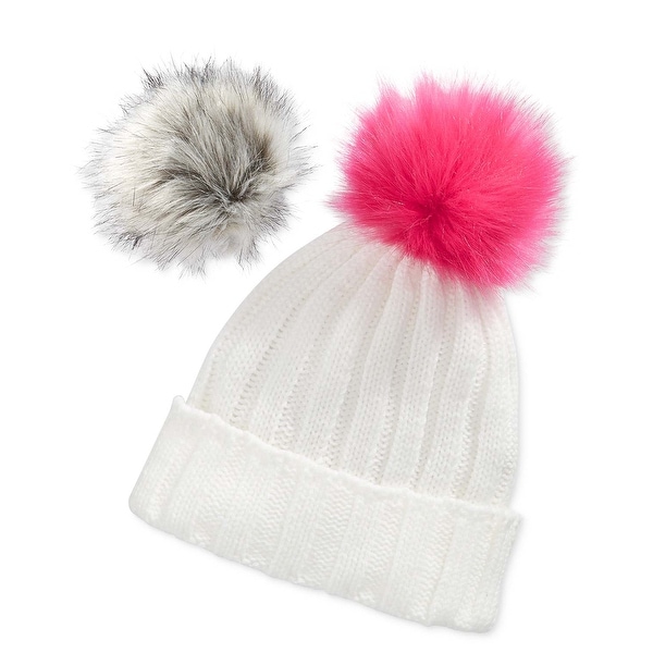 Betsey Johnson xox Trolls Ivory Cuff Beanie Hat With Removable Pom Pom