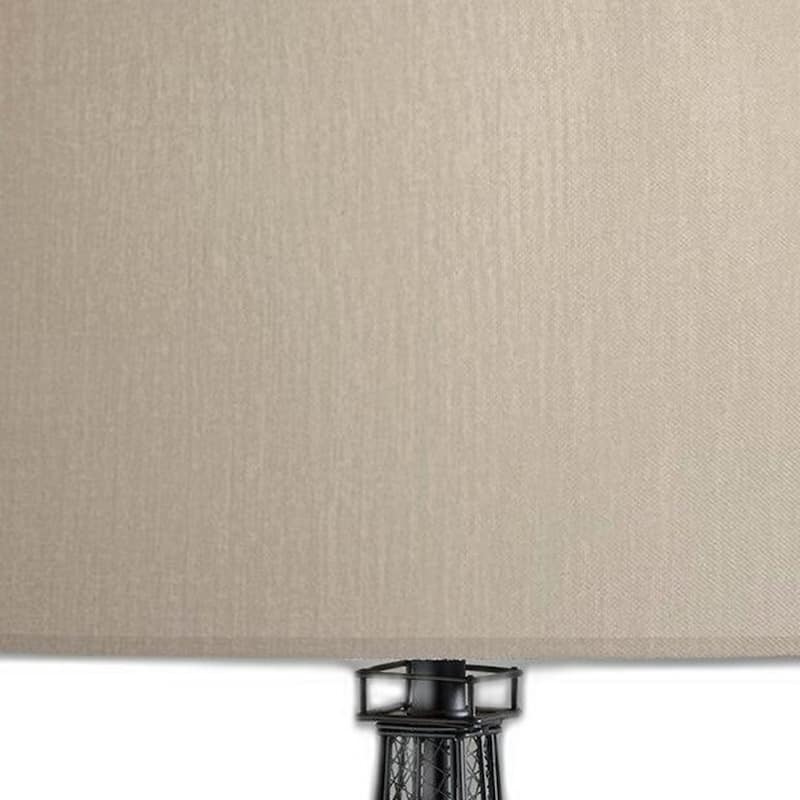 Black Acrylic Eiffel Tower Table Lamp with White Drum Shade and Rotary Switch - 15” x 15” x 25” (D x W x H)