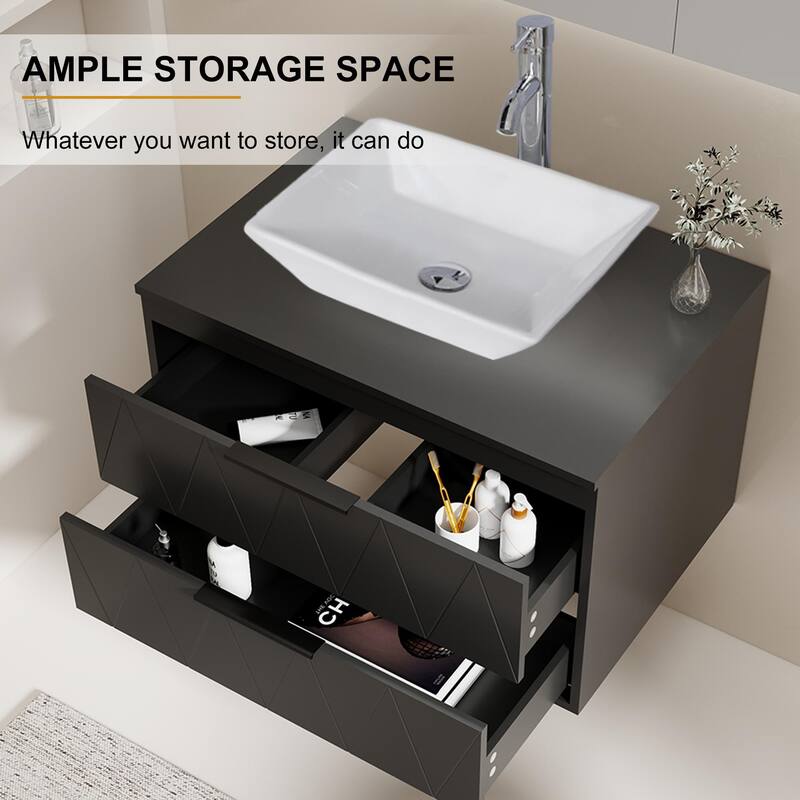 Modern Wall Mounted Bathroom Vanity Set with Vessel Sink & Faucet