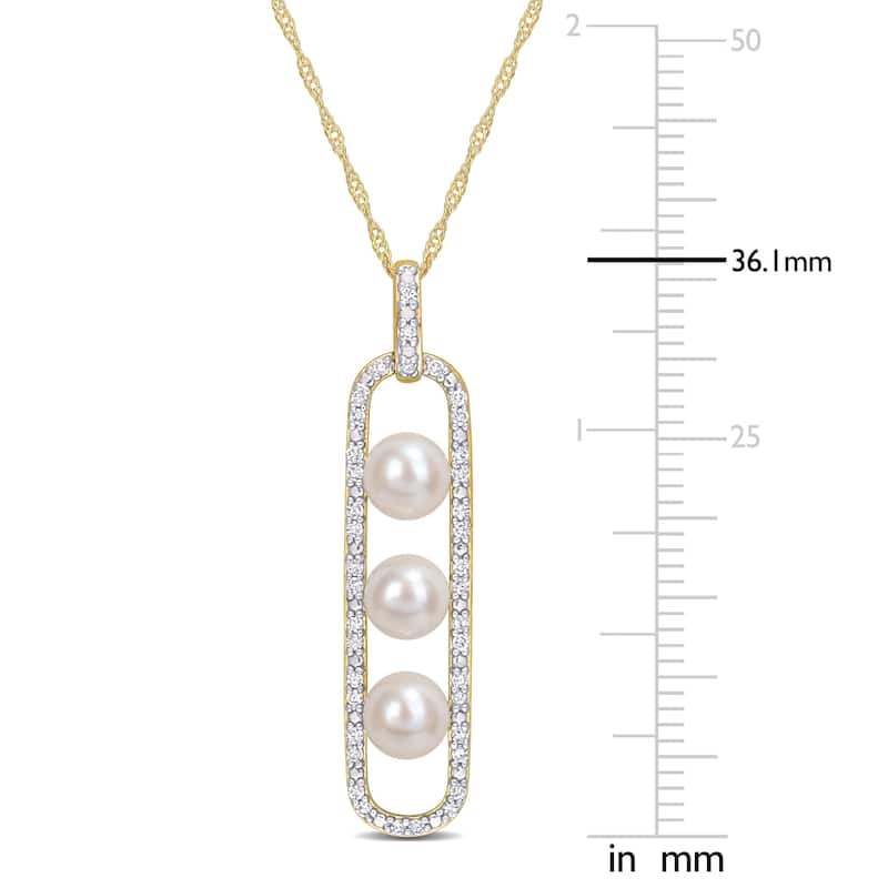Miadora 5-5.5 mm Cultured Freshwater Pearl 1/5 CT TDW Diamond Necklace 10k Yellow Gold