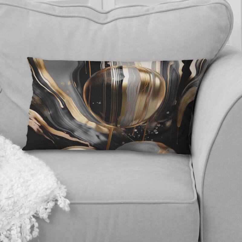 Designart "Gold And Black Captivating Marble III" Abstract Marble Printed Throw Pillow - 12 x 20