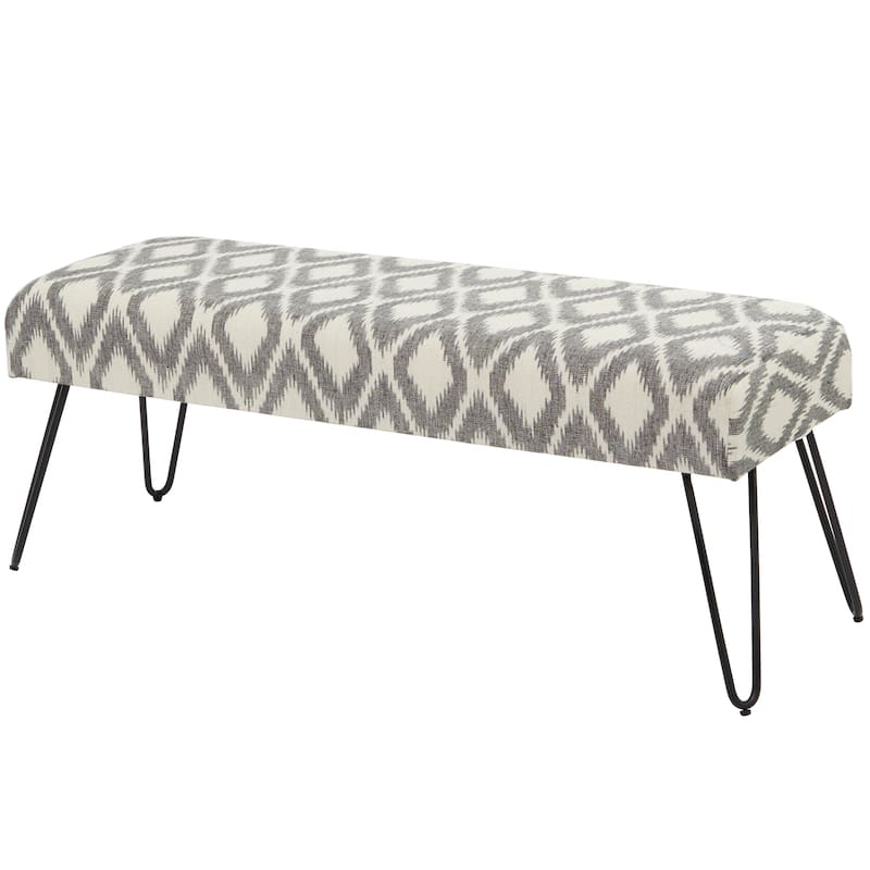 Metal Floral, Diamond or Tribal Bench with Metal Hairpin Legs - White, Gray or Multi Colored - Roche River Decor