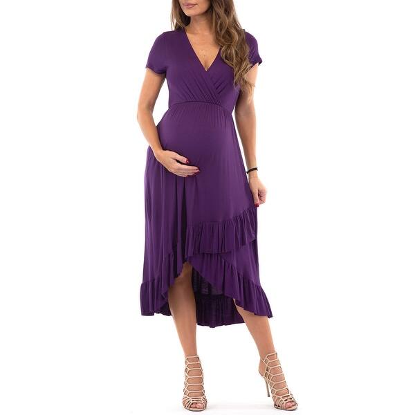 Women S Faux Wrap Hi Lo Maternity Dress For Baby Shower Or Casual Wear Overstock 31850026