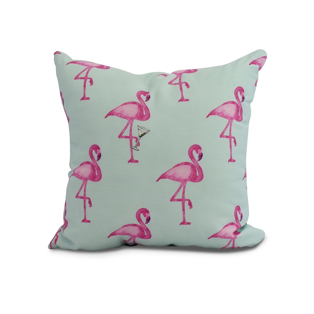 16 x 16 Inch Flamingo Fanfare Martini Animal Print Outdoor Pillow