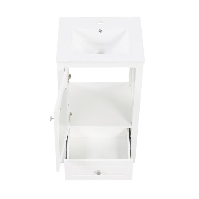 Bathroom Vanity with Ceramic Sink, Single Basin Vanity Set with Door and Drawer, Bathroom Cabinet with Soft Closing Glass Door