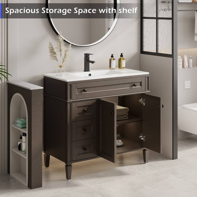 Retro Bathroom Vanity W/ Drop in Sink Combo Cabinet Set