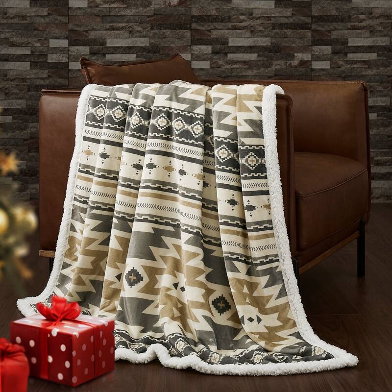 Indigo Hill by HiEnd Accents Campfire Sherpa Fleece Throw, 1PC or 3PC - 1-Piece - Desert Sage