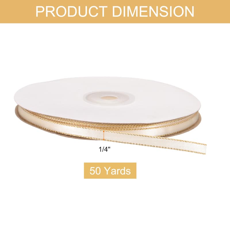 Satin Ribbon with Gold Edge, 1/4 Inch x 50 Yards Double Face Ribbon