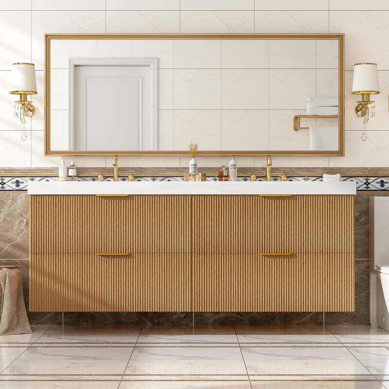 59.3" Double Sink Bathroom Vanity with SMC Top, Soft-Close Drawers & Wall-Mounted Cabinet