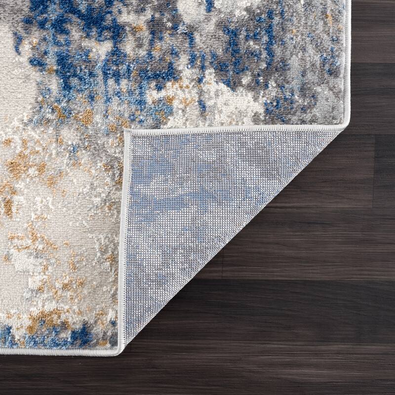 Abani Dune Contemporary Grey and Blue Distressed Indoor Area Rug