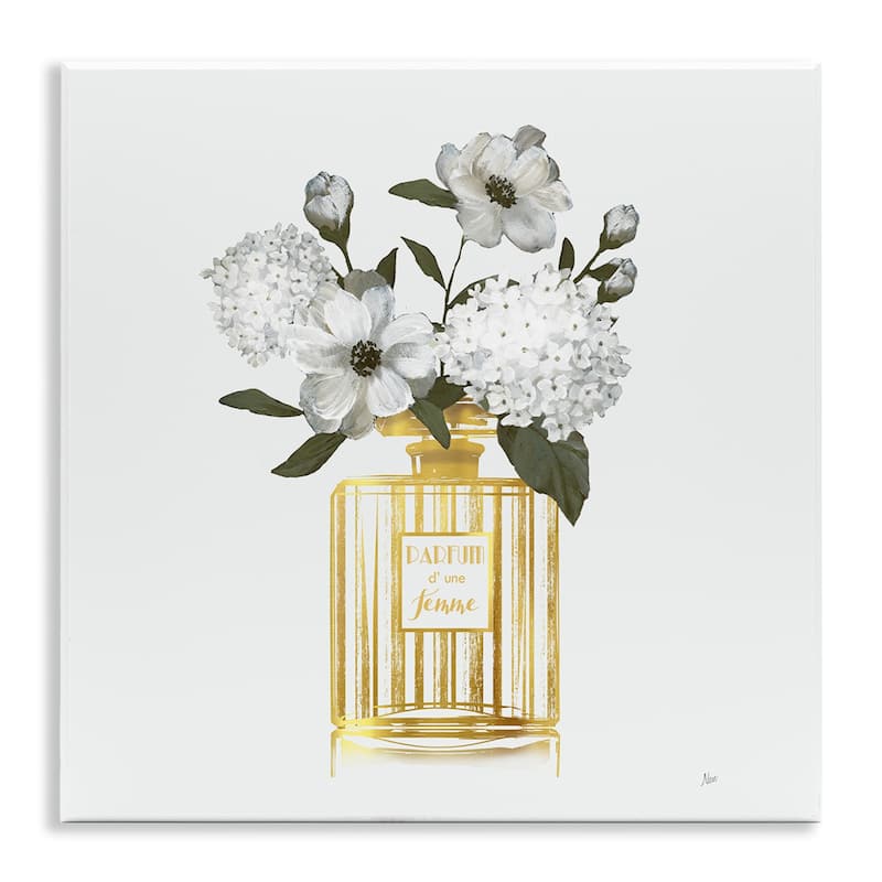 Stupell Gold Bottle with Flowers Wall Plaque Art Design By Nan - 12 x 12