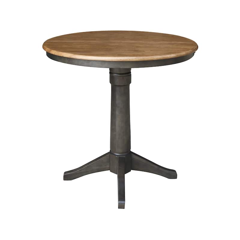 36" Round Top Pedestal Table with 12" leaf - 36.1"H - Counter Height in Hickory and Washed Coal