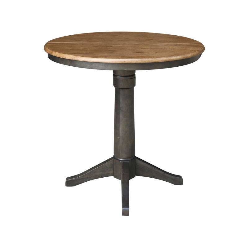 36" Round Wood Extension Dining Table with 2 Counter Height Bar Stools - N/A