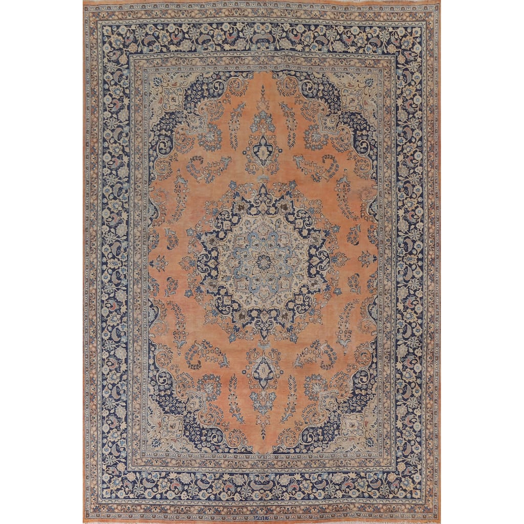 Mashad Persian Vintage Area Rug Hand-Knotted Wool Carpet - 9'7"x 12'9"