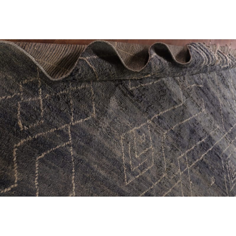 Geometric Moroccan Large Oriental Area Rug Hand-Knotted Wool Carpet - 9'11" x 14'8"