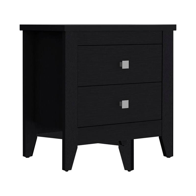 Black Nightstand with Two Drawers and Durable Top