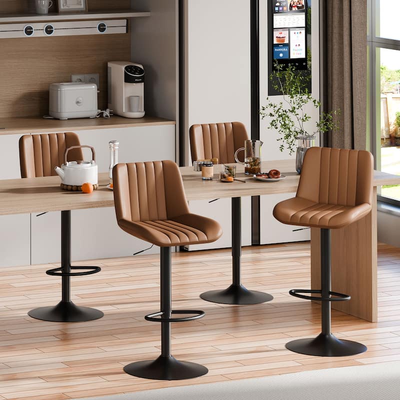 Bar Stool Set with 360° Swivel, Modern Kitchen & Home Bar Seating - Set of 4 - Brown